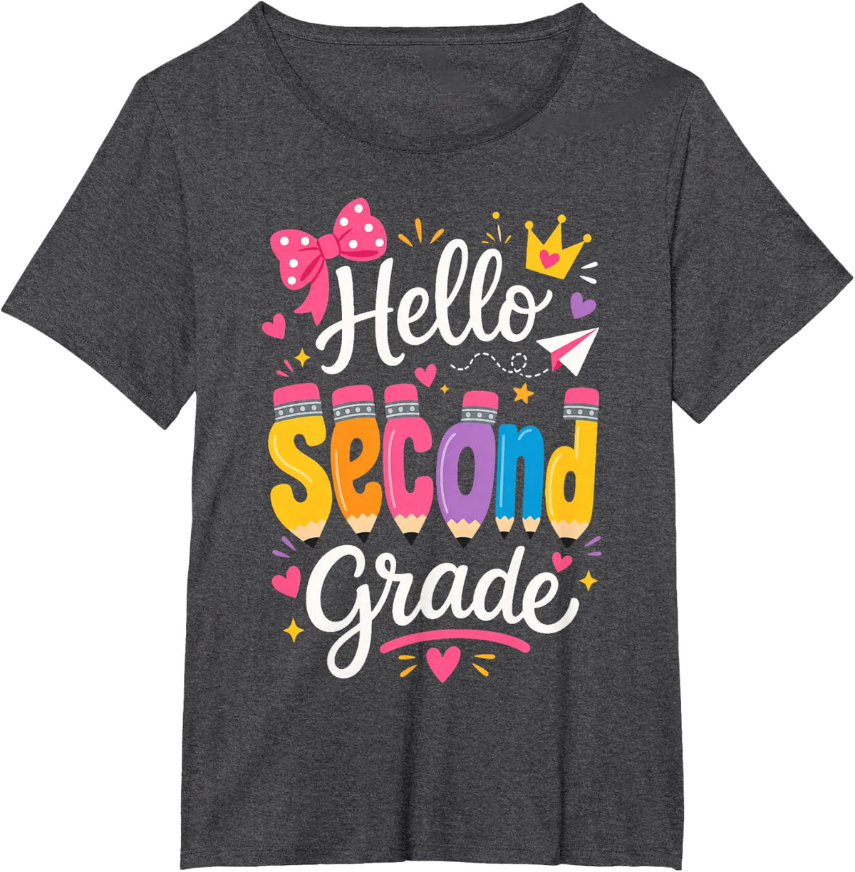 Hello Second Grade Coquette Bow Girls Back to School T-Shirt Tee for 2nd Graders First Day of School - Dark Heather Grey