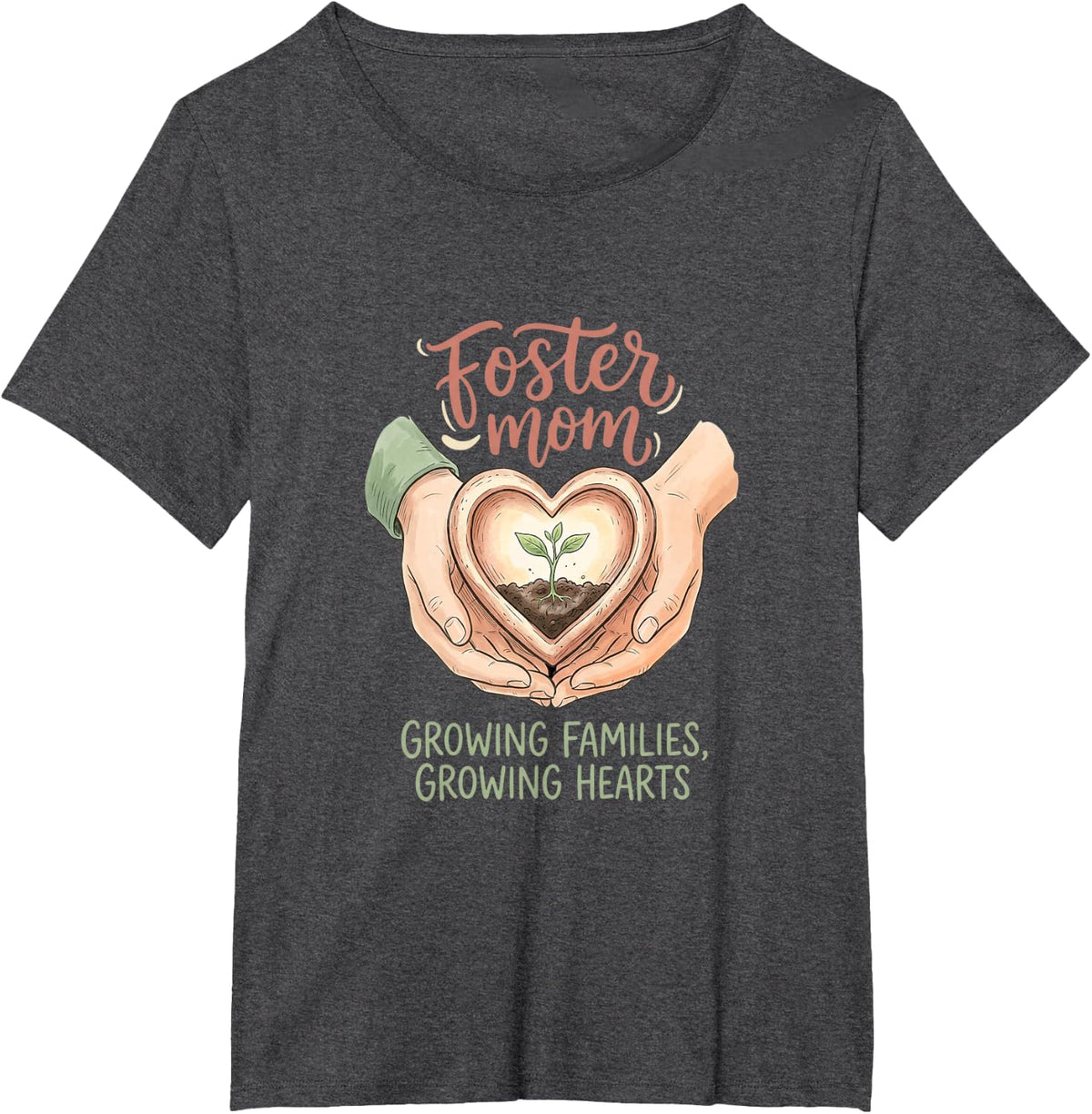 Foster Mom Growing Families Design T-Shirt - Dark Heather Grey