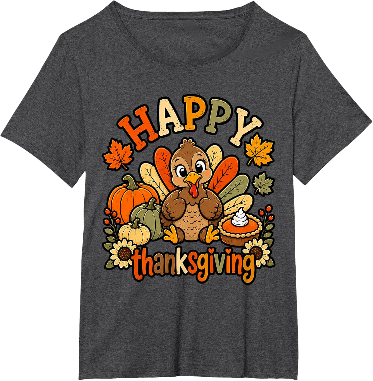 Happy Thanksgiving Gobble Coquette Bow Autumn Fall Thankful T-Shirt - Dark Heather Grey
