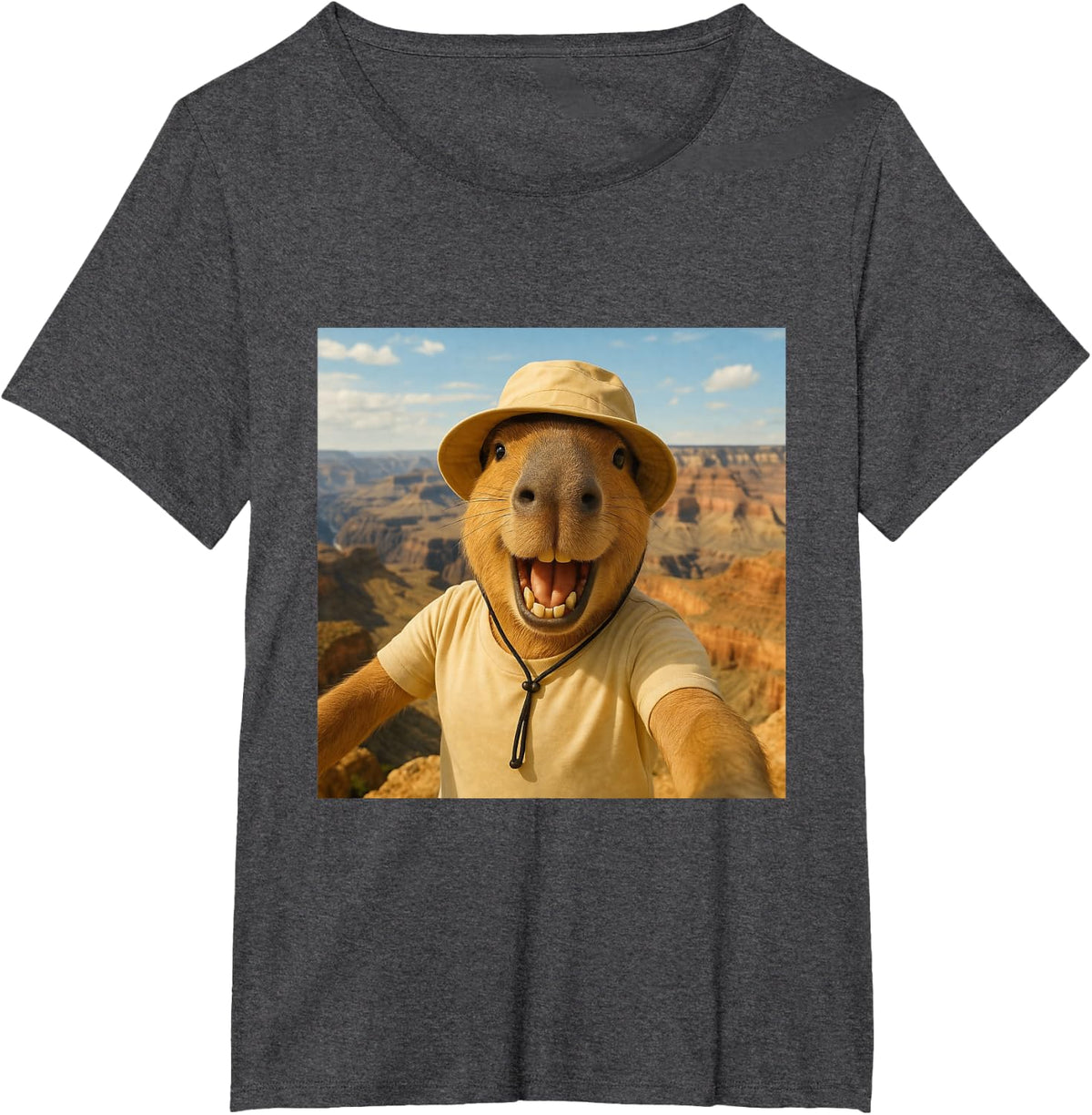Capybara Selfie Grand Canyon Funny Nature Design T-Shirt - Dark Heather Grey