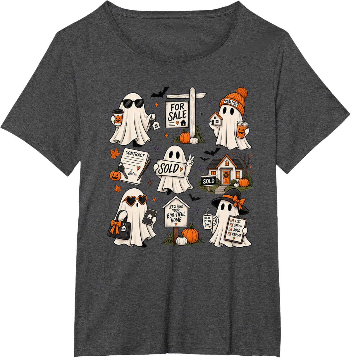 Spooky Realtor Ghost Halloween Real Estate Agent T-Shirt - Dark Heather Grey
