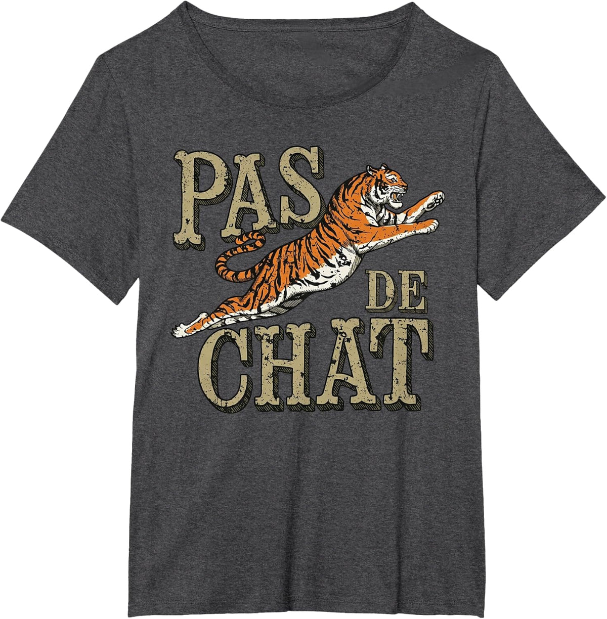 Pas De Chat Leaping Tiger Ballet Dance Pun T-Shirt - Dark Heather Grey