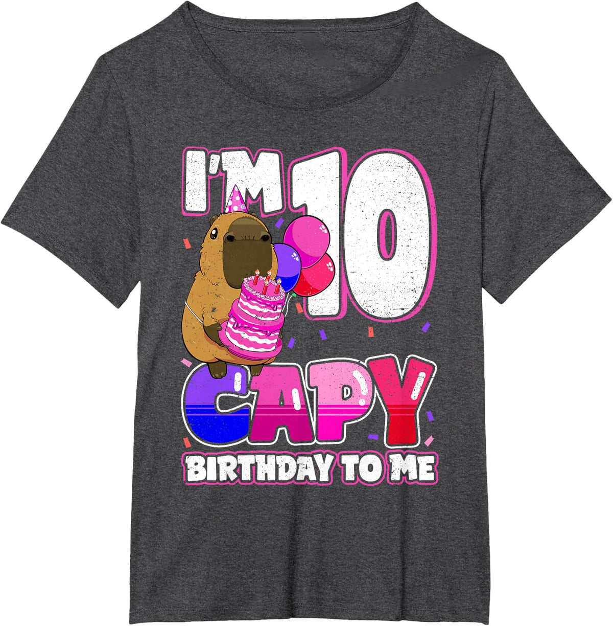 10 Years Capy Birthday to me Girls 10th Birthday Capybara T-Shirt - Dark Heather Grey
