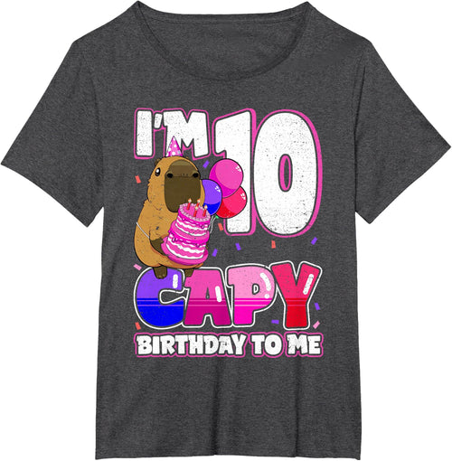 10 Years Capy Birthday to me Girls 10th Birthday Capybara T-Shirt - Dark Heather Grey