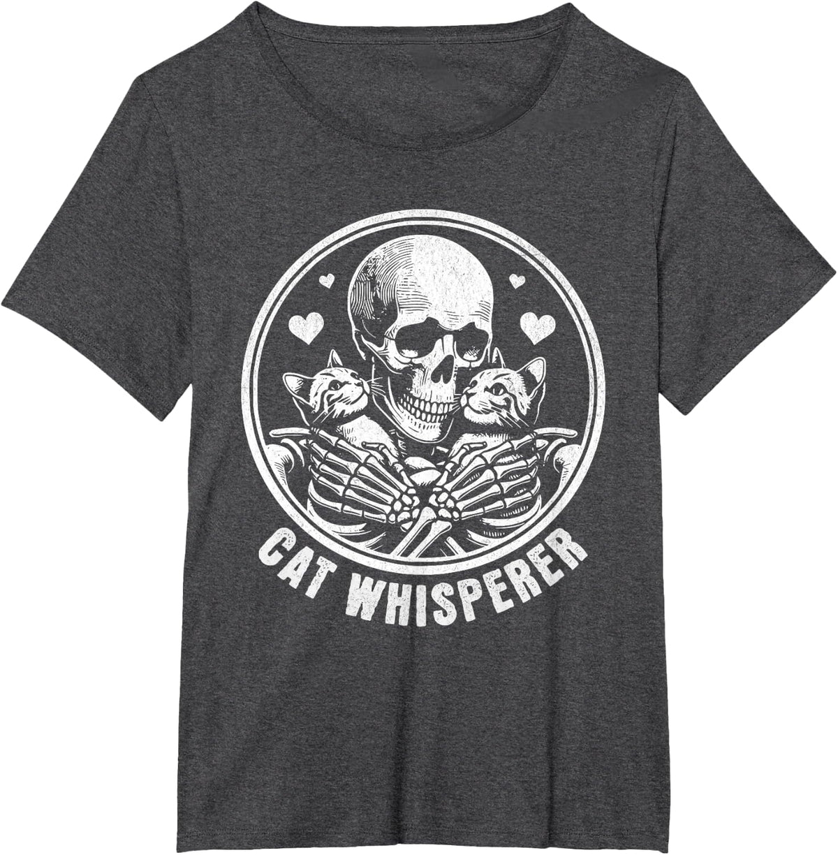 Cat Whisperer Skull Skeleton Cats Lady Cat Dad Funny T-Shirt - Dark Heather Grey