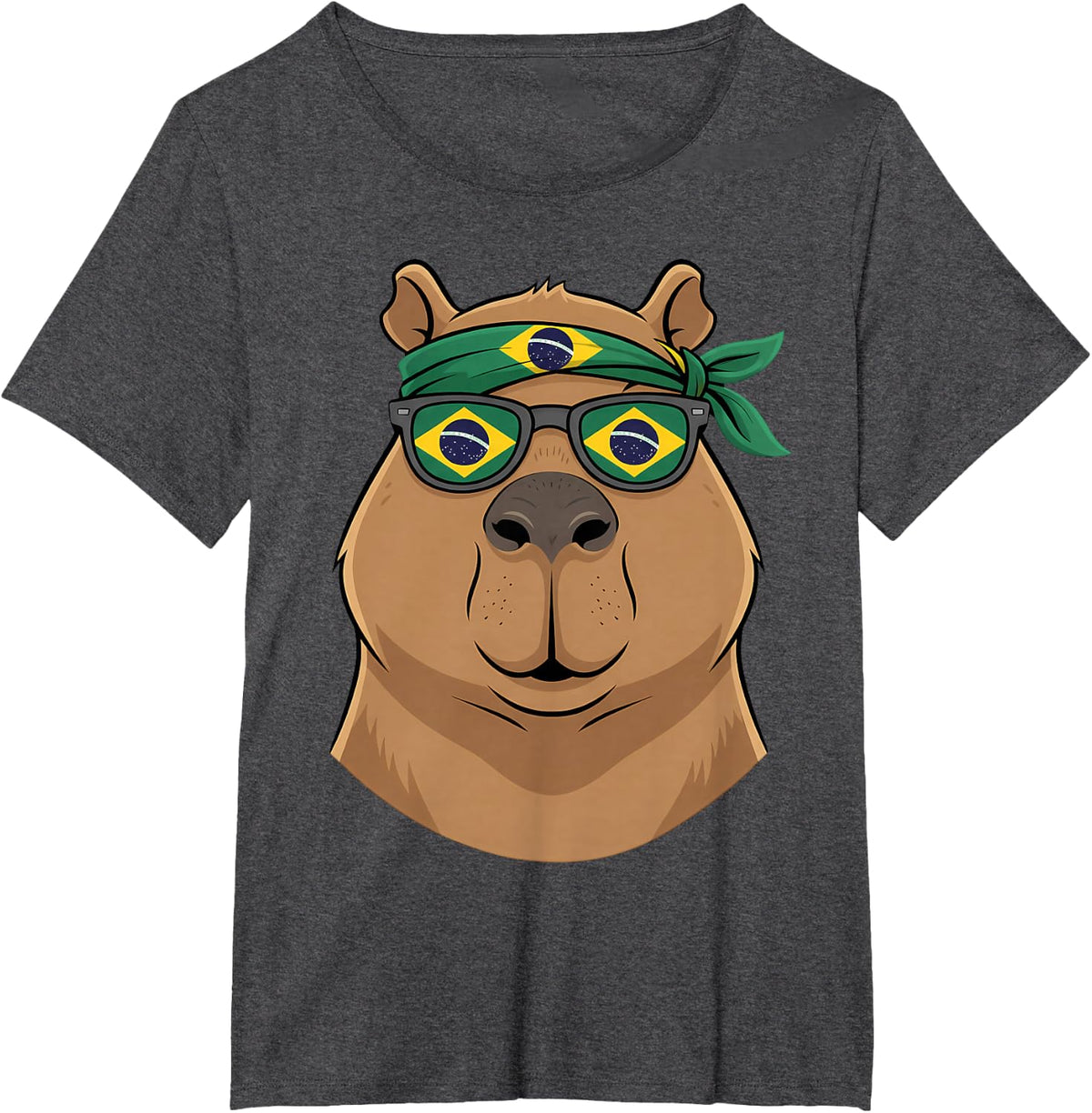 Brazil Flag Capybara Brazilian Roots Tees Brasilian Pride Brasil T Shirts - Dark Heather Grey