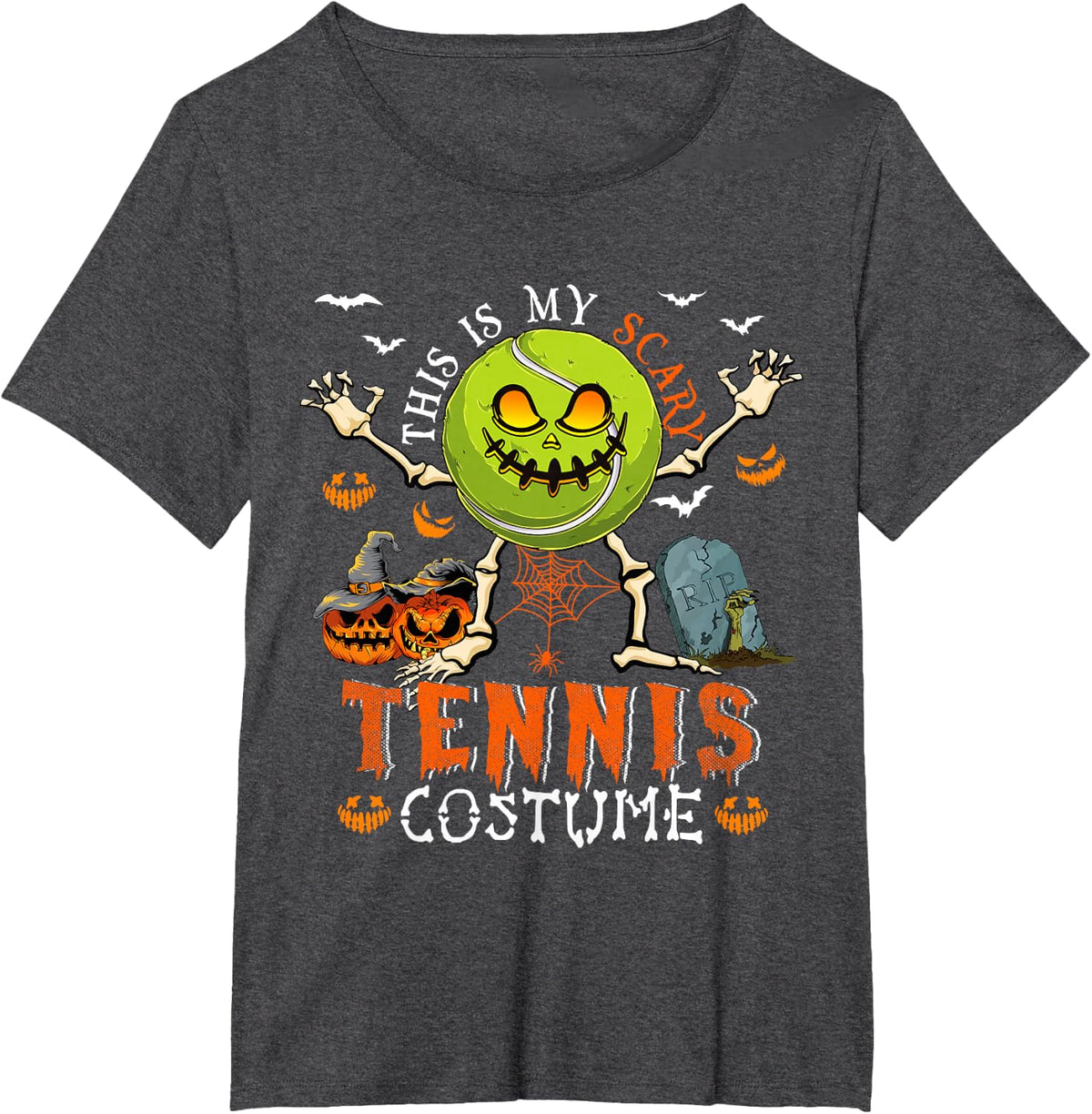 This is My Scary Tennis Costume Halloween Skeleton Lover T-Shirt - Dark Heather Grey