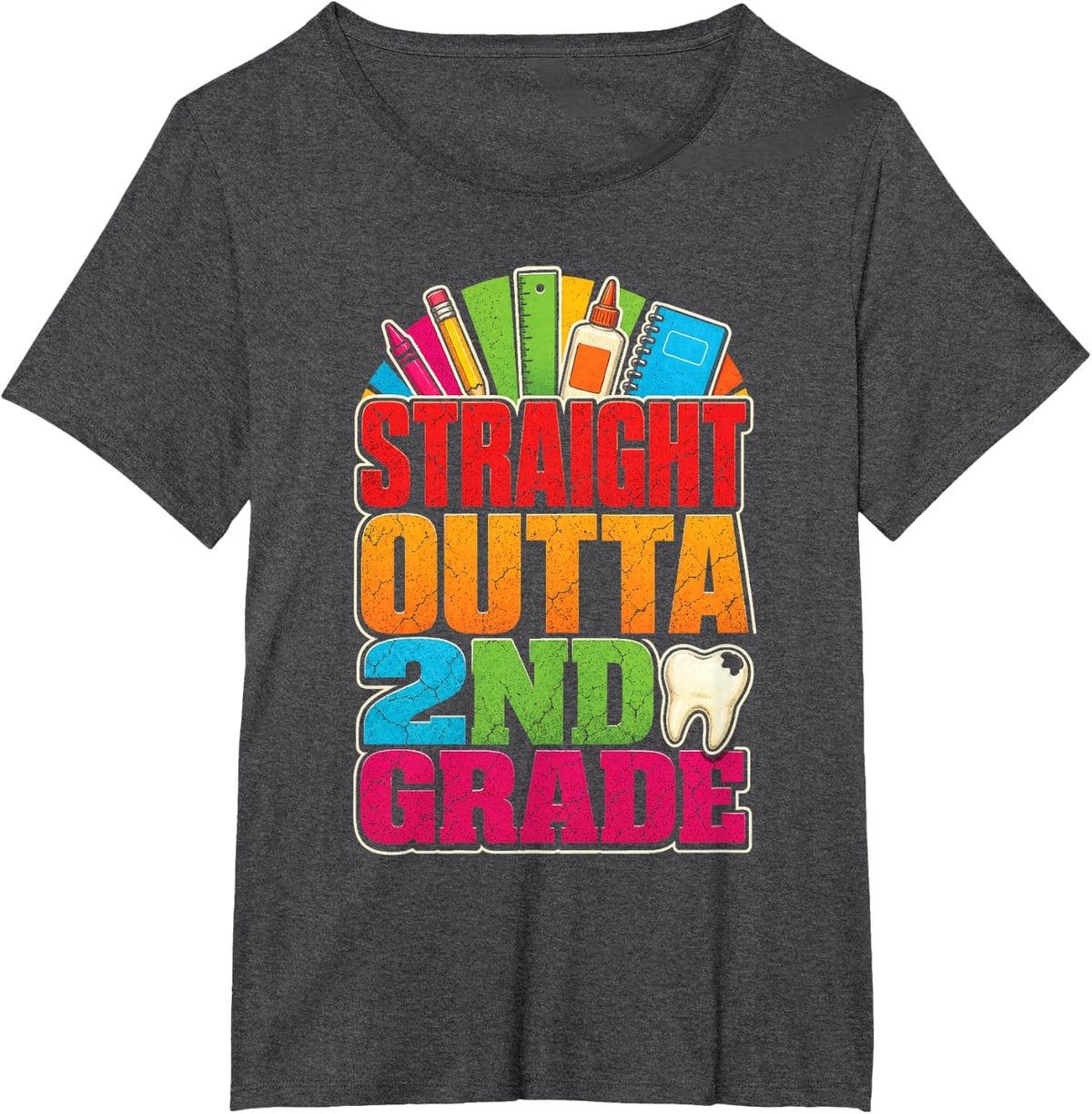 Straight Outta 2nd Grade Elementary Graduation Last Day T-Shirt - Dark Heather Grey