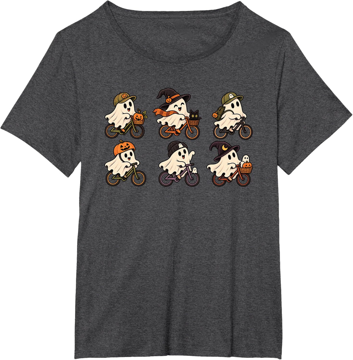 Cute Cycling Ghosts Funny Bicycle Lover Cyclist Halloween T-Shirt - Dark Heather Grey