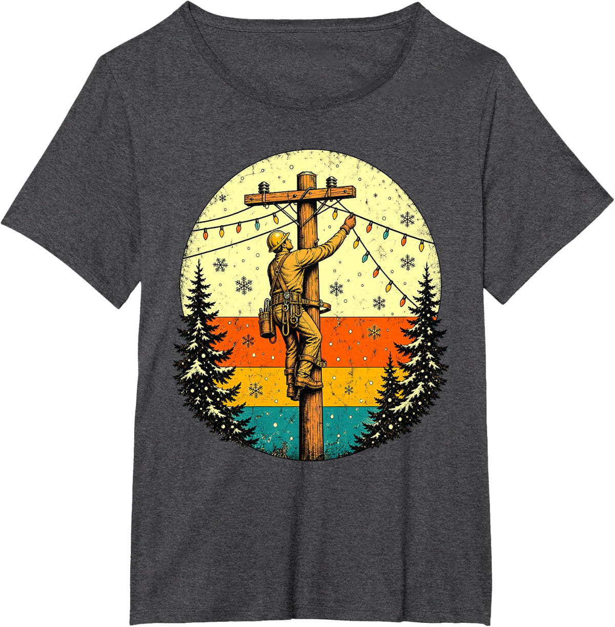 Lineman Christmas Lights Power Lineman Vintage T-Shirt - Dark Heather Grey