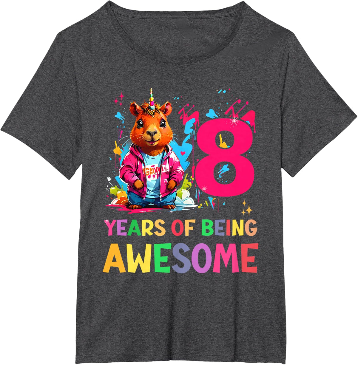awesome capybara cappy birthday 8 year old Girls 8th B-day T-Shirt - Dark Heather Grey