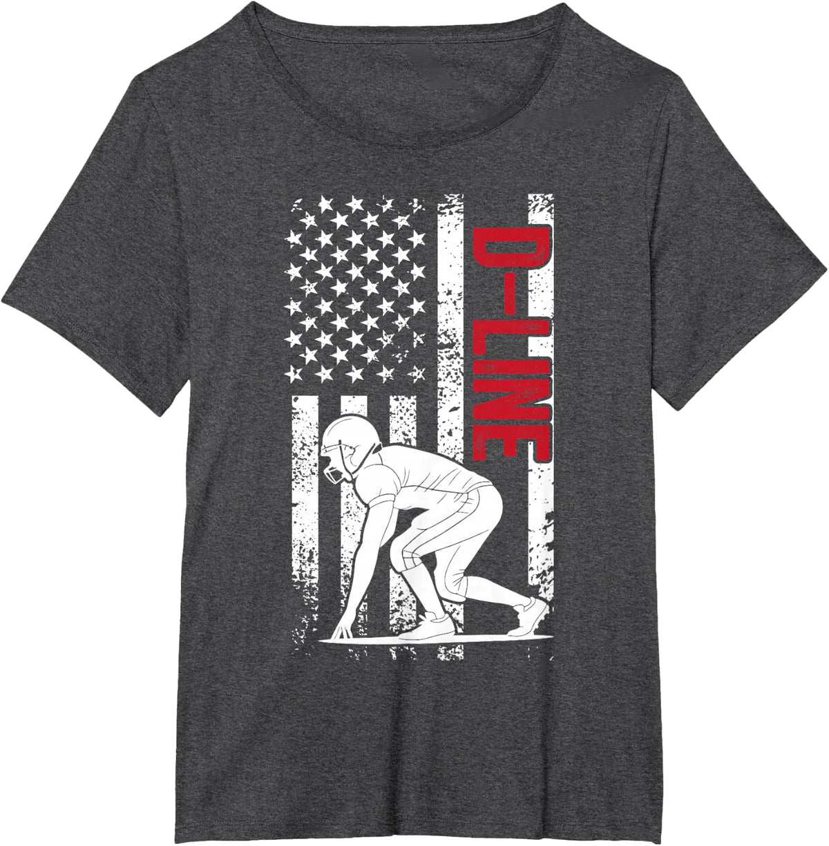 D-Line Football Defensive Lineman Football D-Lineman US Flag T-Shirt - Dark Heather Grey