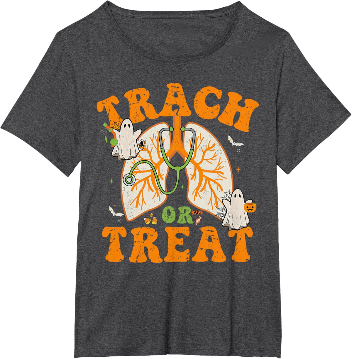 Lung Squad Trach Or Treat Respiratory Therapist Halloween T-Shirt - Dark Heather Grey