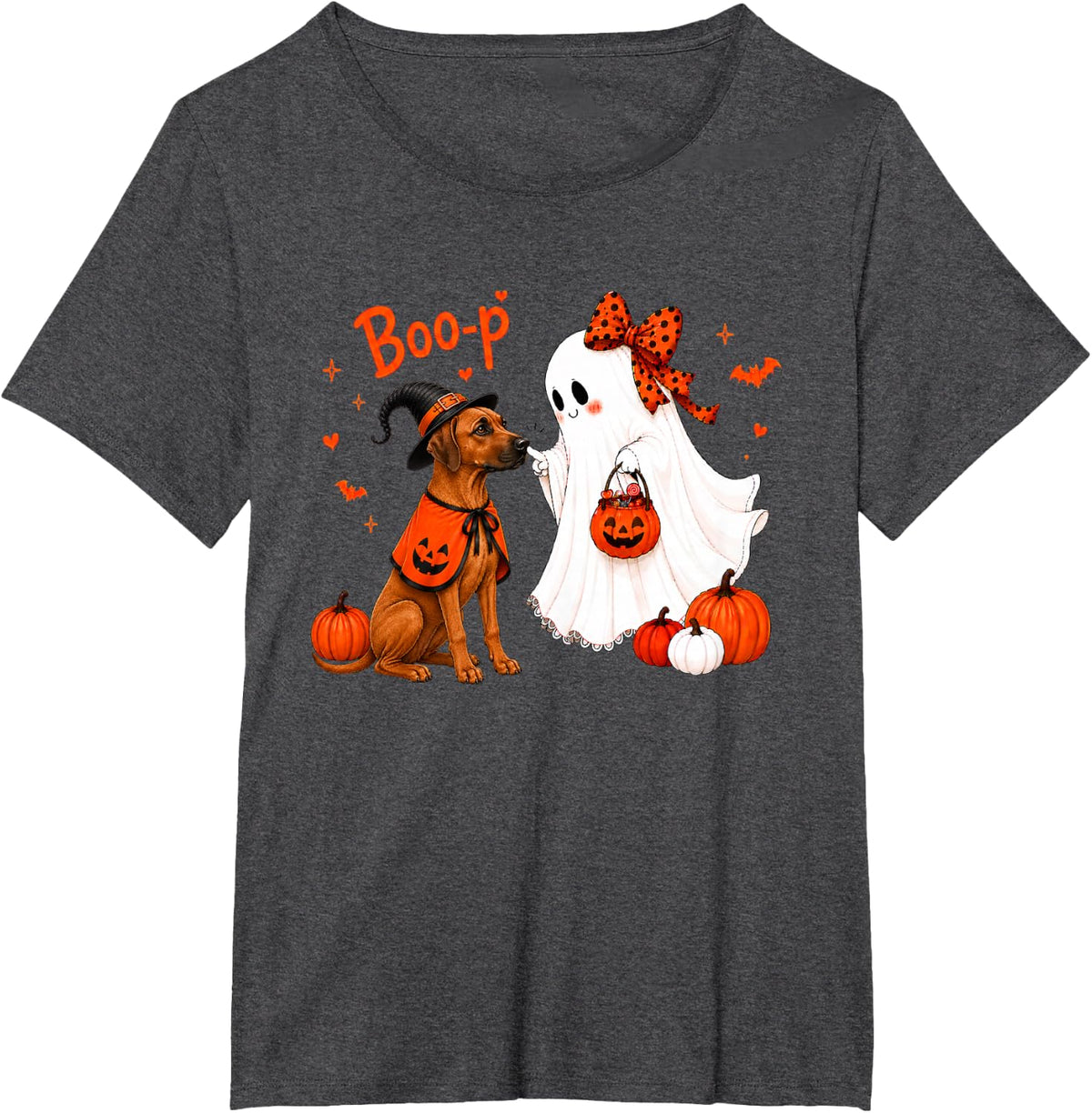 Rhodesian Ridgeback Boo Boo-p Ghost Nose Boop Halloween Dog T-Shirt - Dark Heather Grey