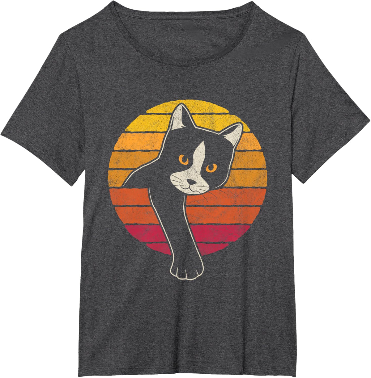 Vintage Style Tuxedo Cat Retro Sunset T-Shirt - Dark Heather Grey
