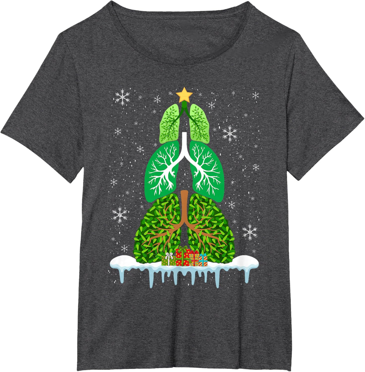 Lung Christmas Tree Respiratory Therapy Xmas Therapist T-Shirt - Dark Heather Grey