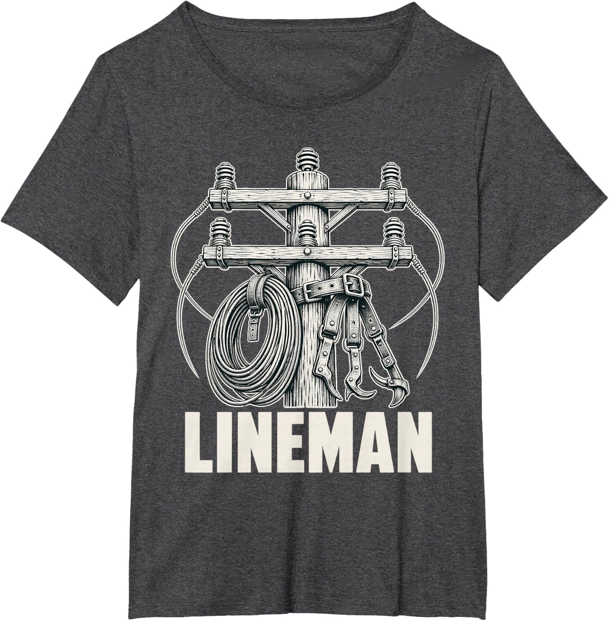 Lineman Power Lineworker Utility Pole T-Shirt - Dark Heather Grey