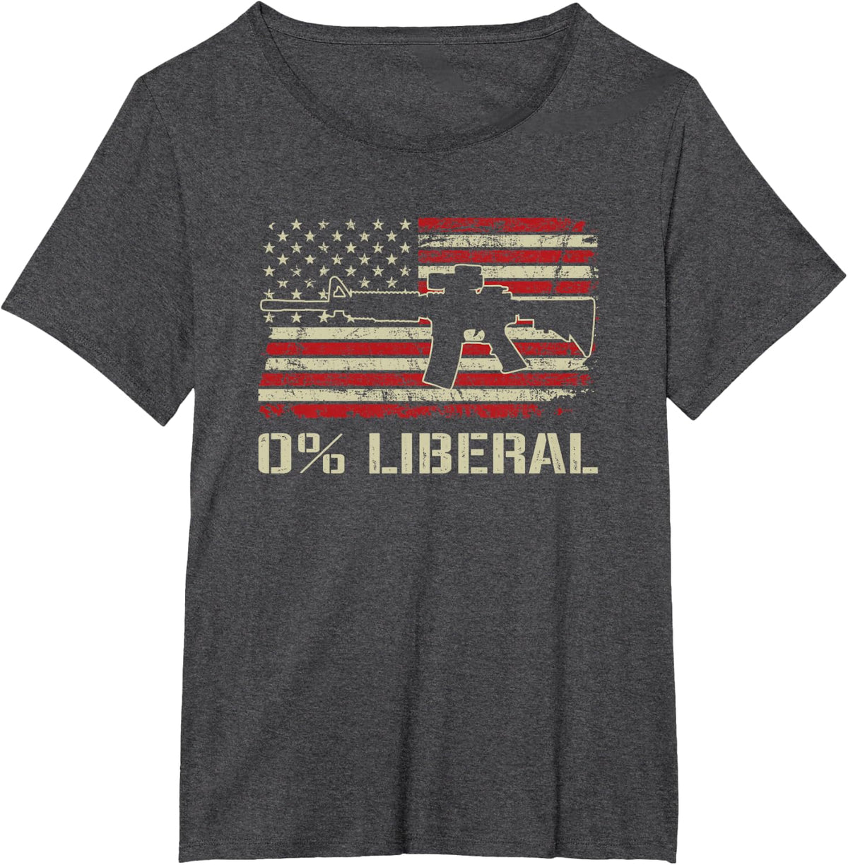 0% Liberal Zero Percent - AR15 USA Flag Funny Pro Gun T-Shirt - Dark Heather Grey