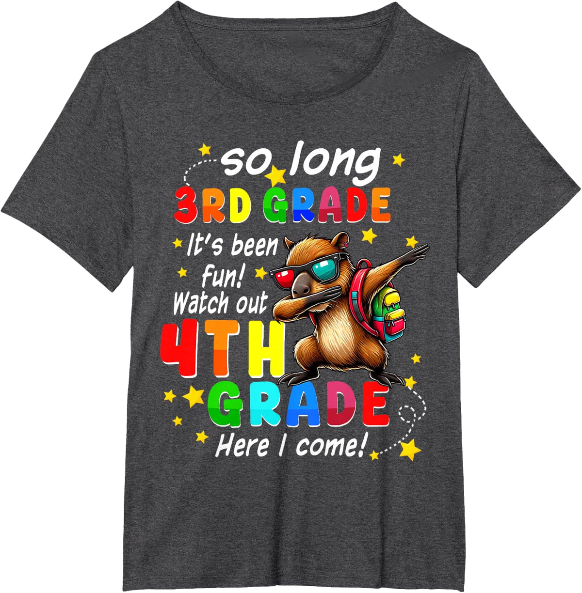 So Long 3rd Grade Its Been Fun 4th Grade Capybaras T-Shirt Tee for Kids - Dark Heather Grey