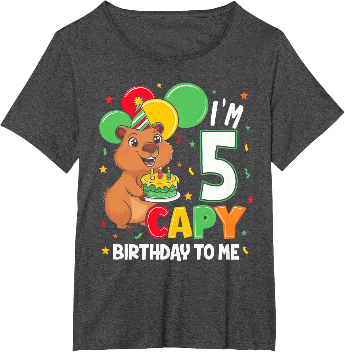 5 Years Old Capy Birthday To Me 5th Birthday Capybara Kids T-Shirt - Dark Heather Grey