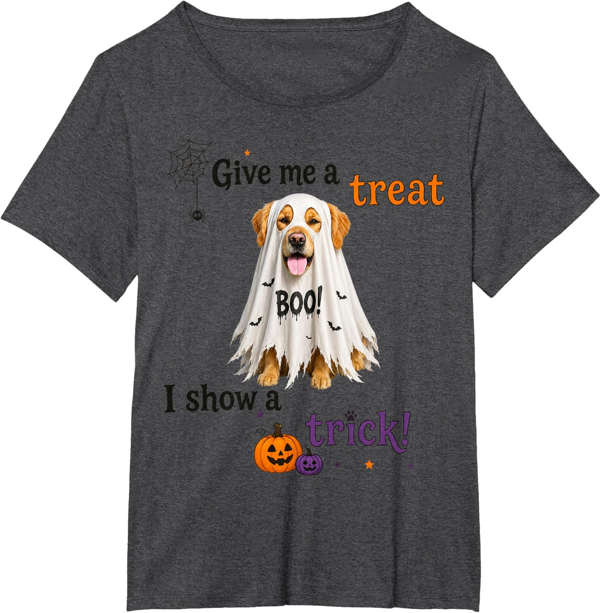 Golden Retriever Ghost Boo Halloween Dog Lover Gift T-Shirt - Dark Heather Grey