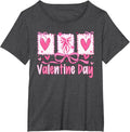 Valentines Day Preppy Hearts Coquette Bow Women Girls T-Shirt - Dark Heather Grey
