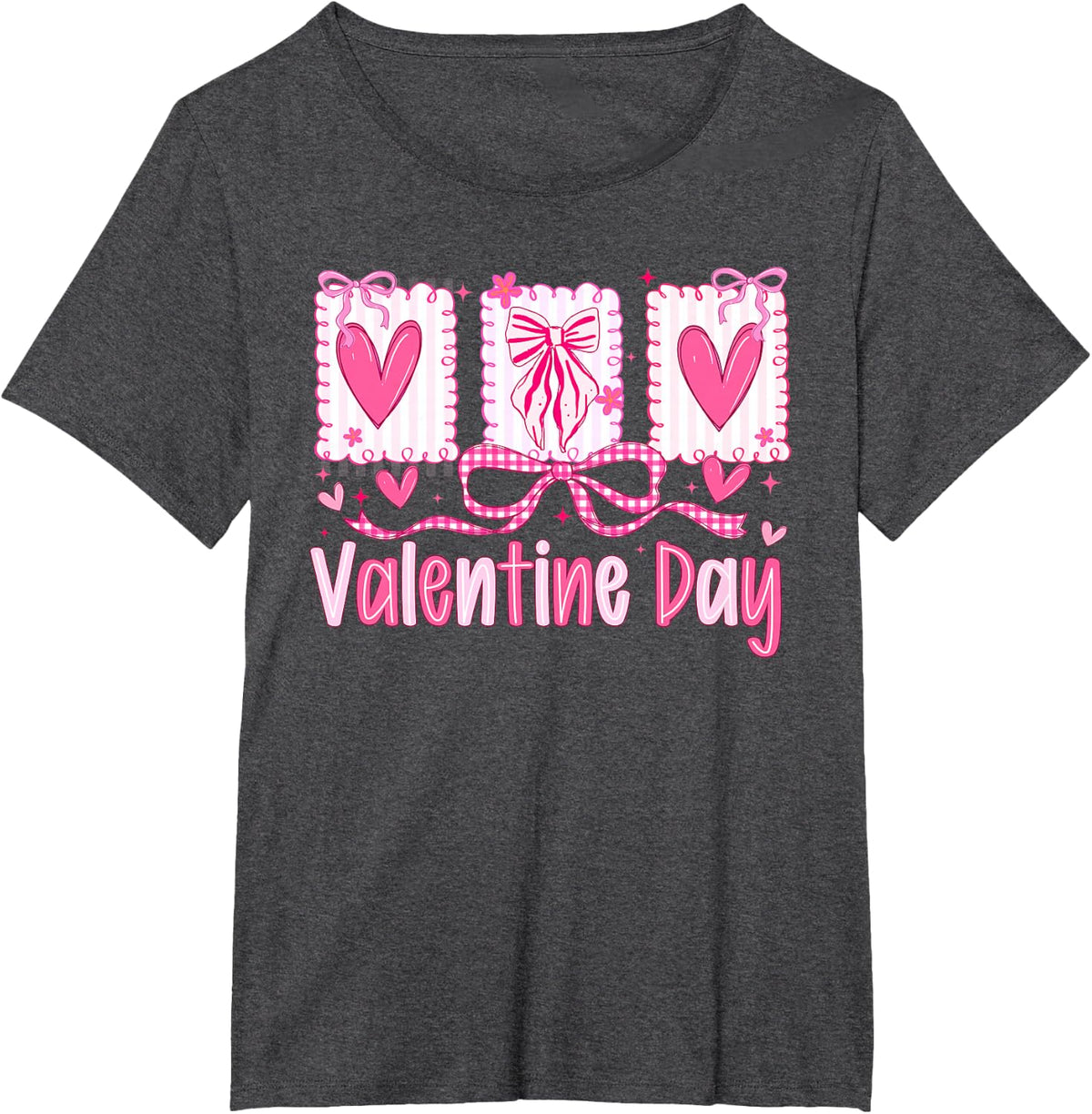 Valentines Day Preppy Hearts Coquette Bow Women Girls T-Shirt - Dark Heather Grey