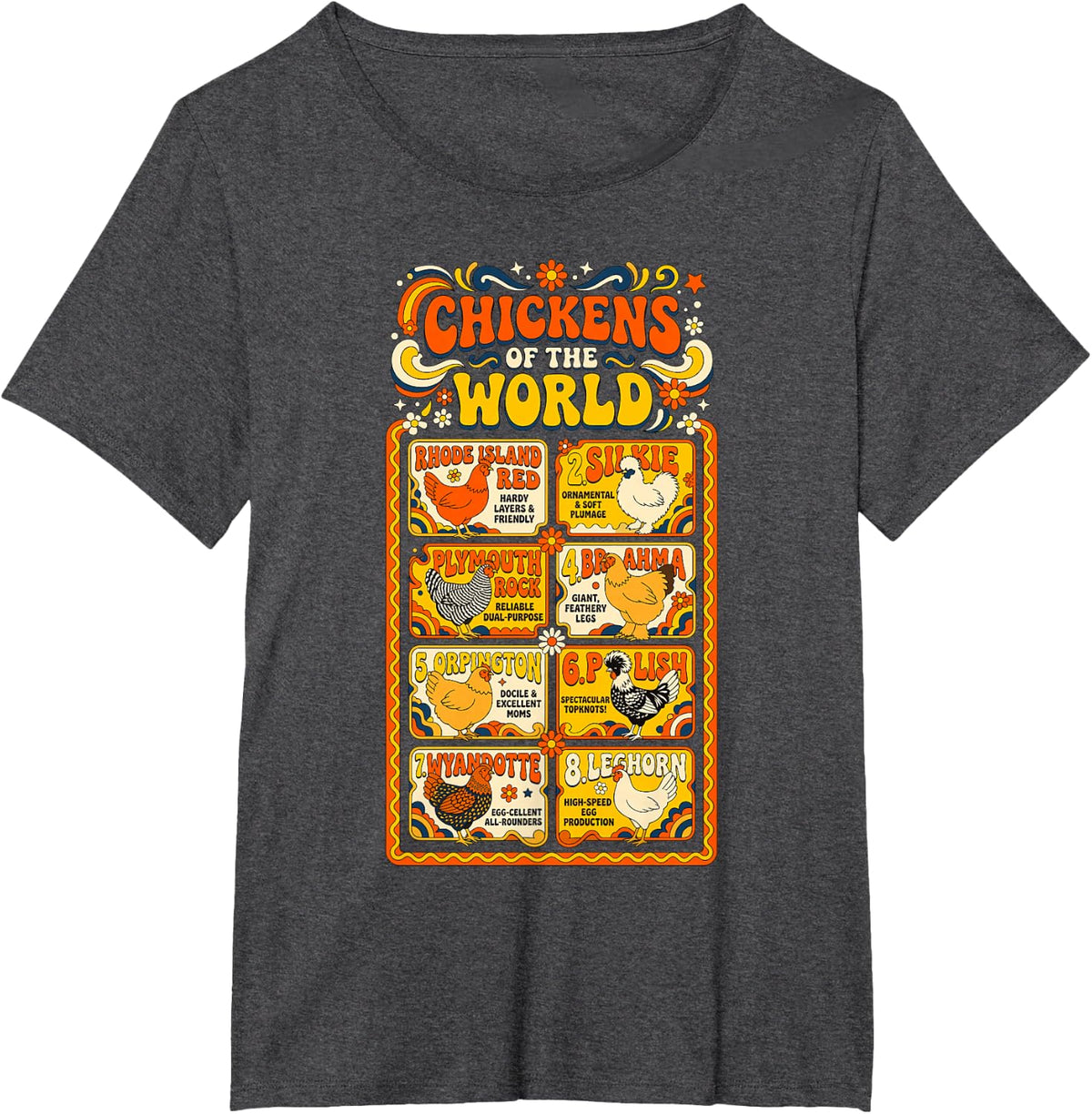 Funny Farm Chickens of The World Crazy Chicken T-Shirt - Dark Heather Grey