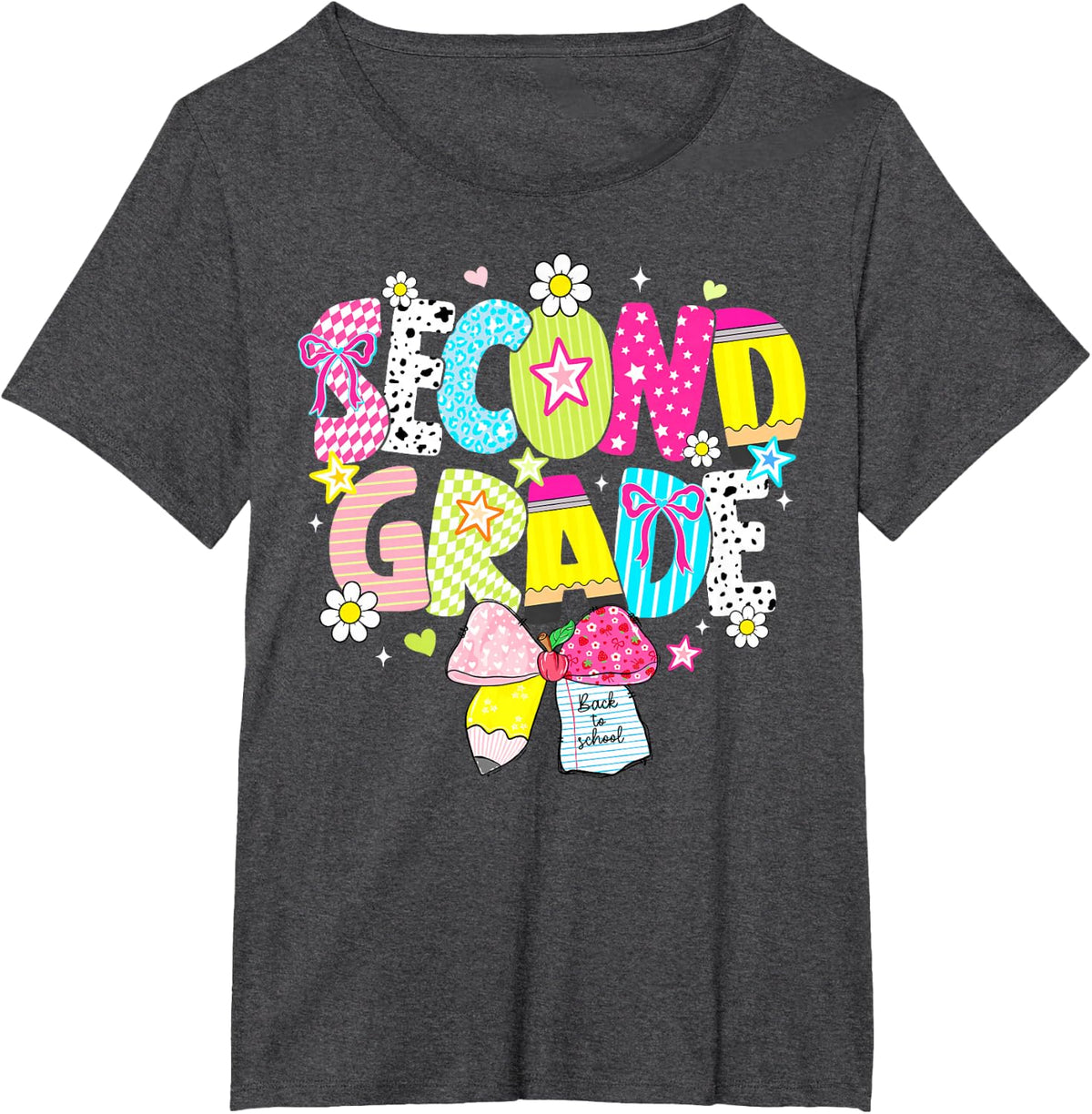 2nd Grade for Girls Teacher Second Grade Back to School T-Shirt - Dark Heather Grey