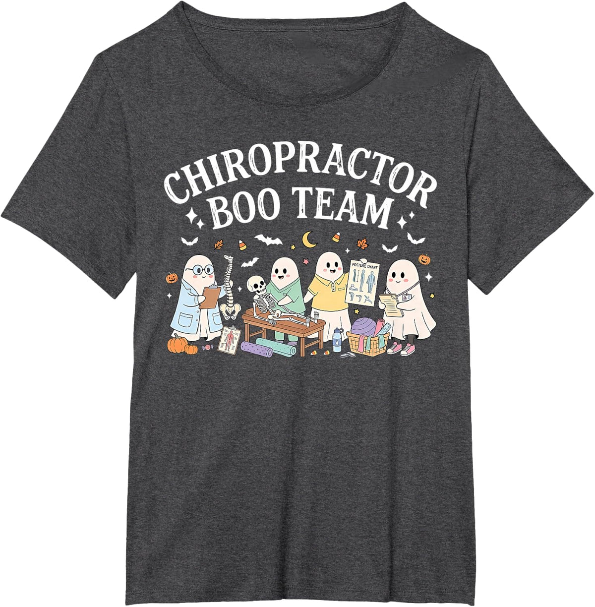 Chiropractor Boo Team Chiropractic Ghost Spooky Halloween T-Shirt - Dark Heather Grey