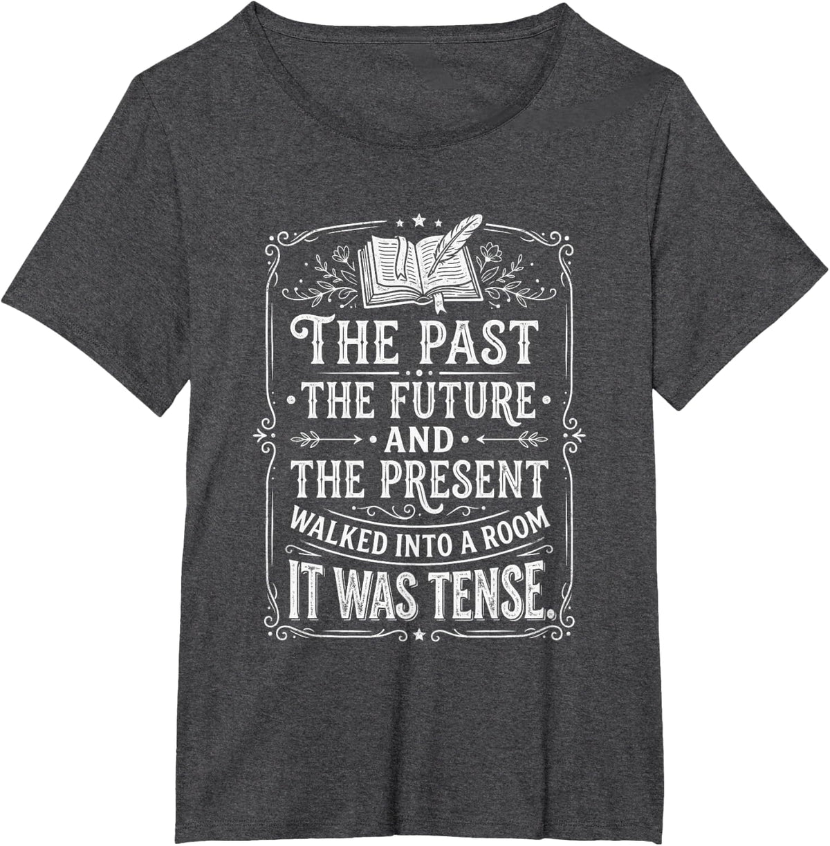 Aethetics The Past Future and Present Funny Grammar Joke T-Shirt - Dark Heather Grey