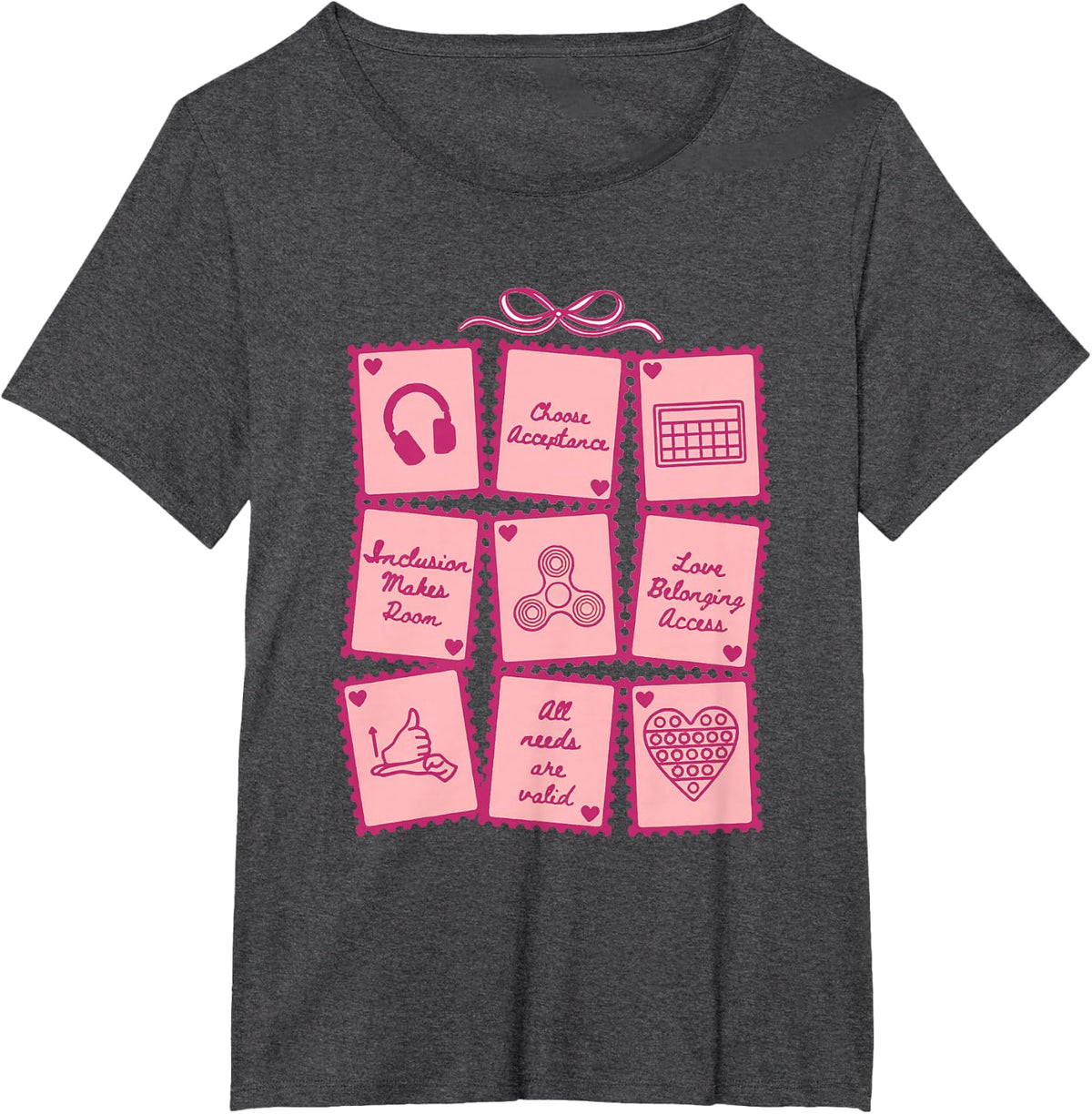 Advocacy Inclusion Valentine Stamp Special Education Teacher T-Shirt - Dark Heather Grey