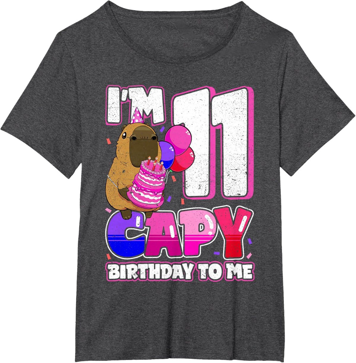 11 Years Capy Birthday to me Girls 11th Birthday Capybara T-Shirt - Dark Heather Grey