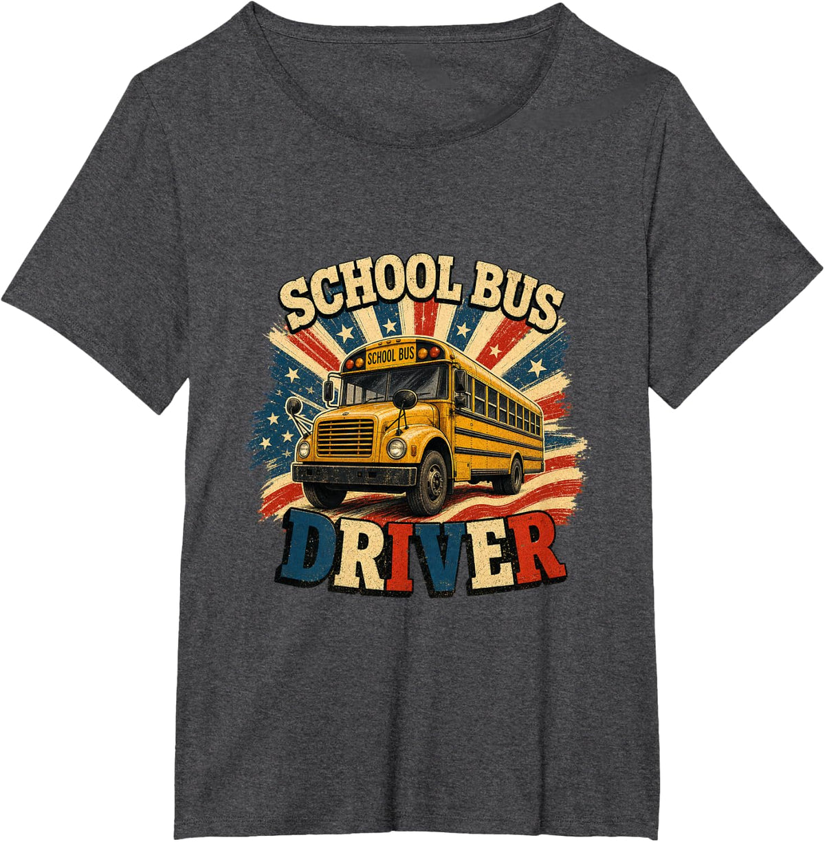 School Bus Driver Retro USA Flag Transportation Route Worker T-Shirt - Dark Heather Grey
