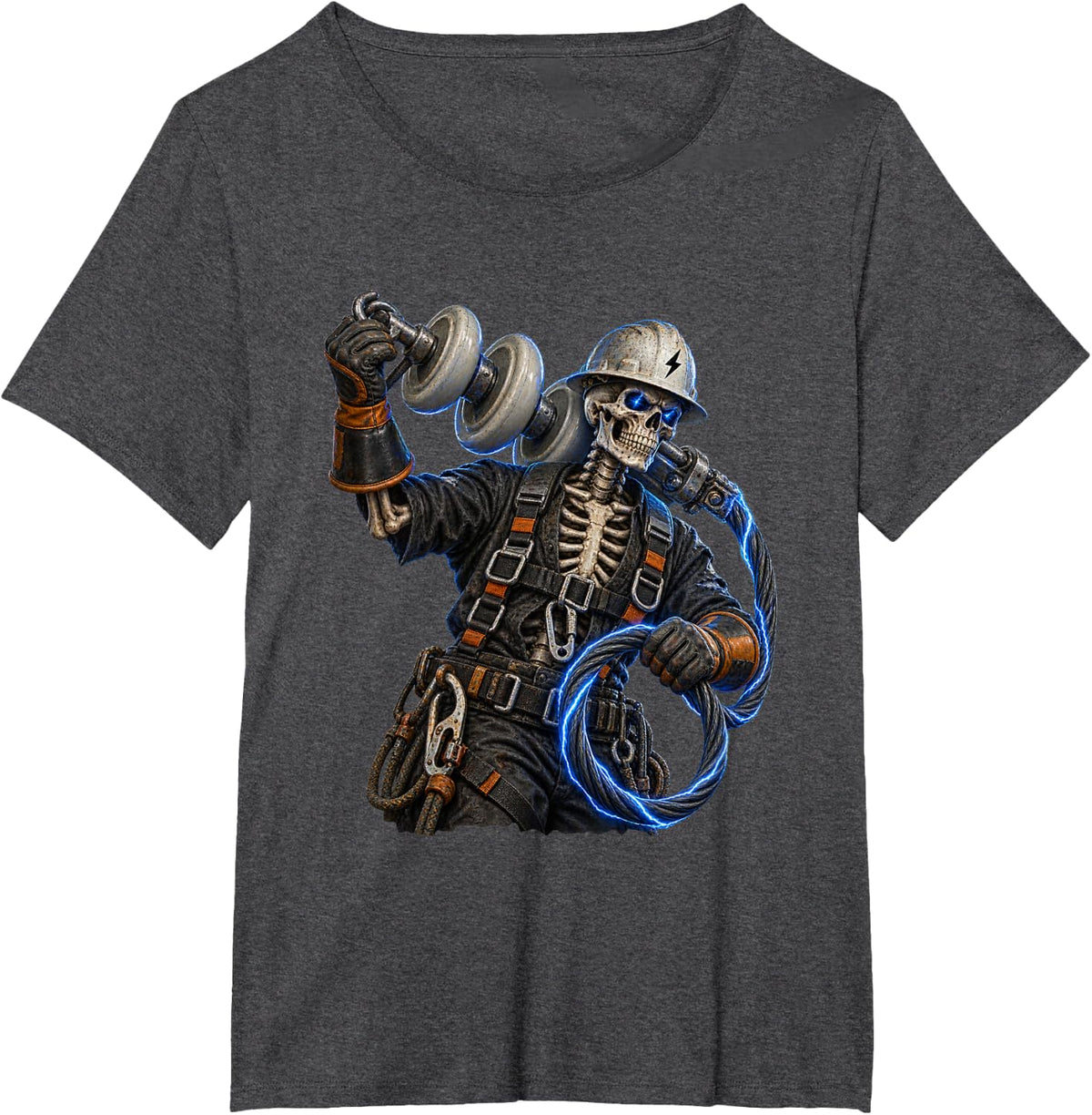 Scary Skeleton Lineman Design for Lineworkers and Lineman T-Shirt - Dark Heather Grey