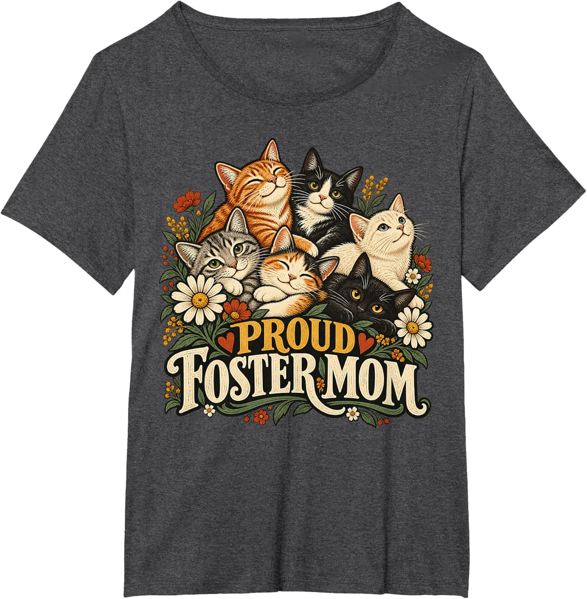 Foster Cat Adopt Proud Foster Mom T-Shirt - Dark Heather Grey