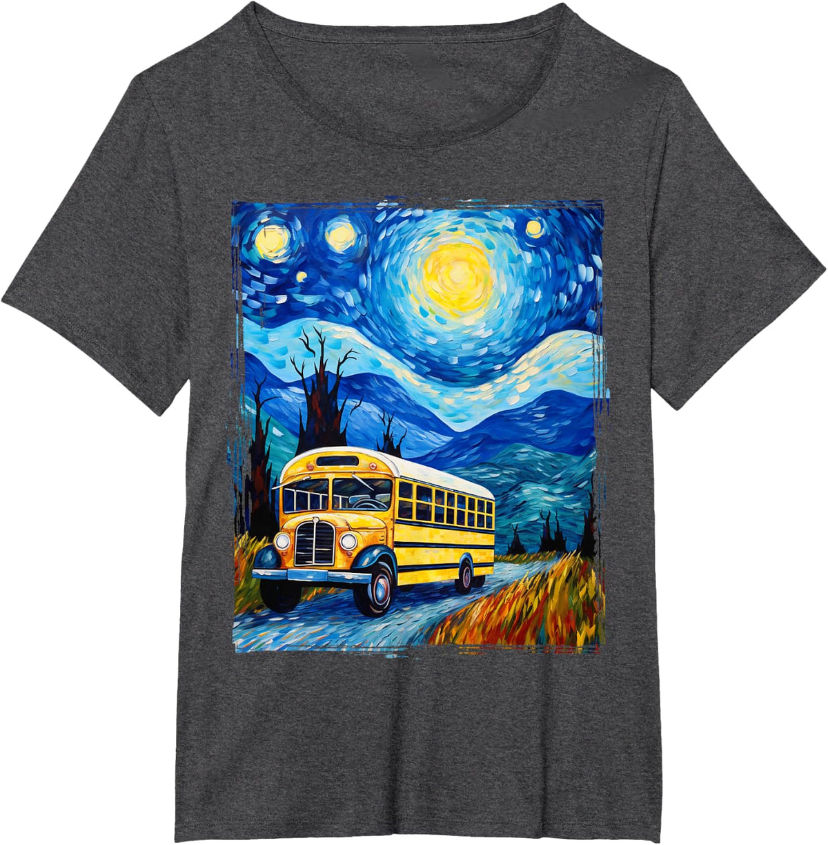 School Bus Driver Art T-Shirt - Dark Heather Grey