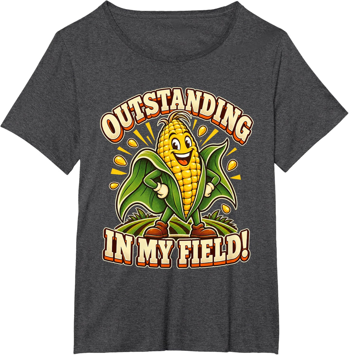 Outstanding in My Field Corn Pun Farmer Dad Joke Artwork T-Shirt - Dark Heather Grey