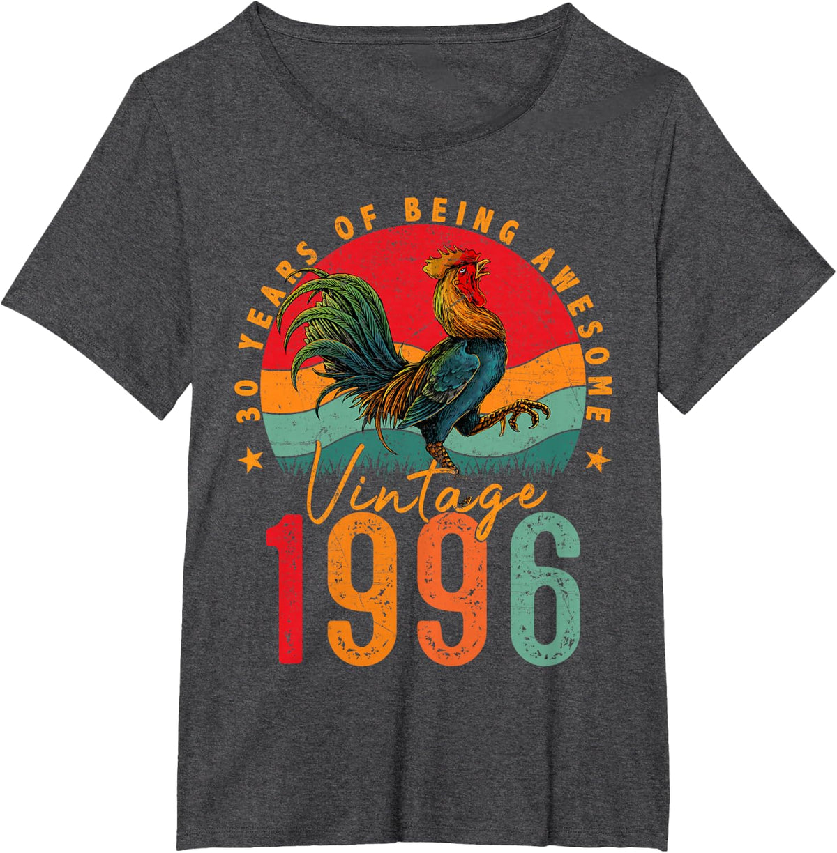 30 Year Old Chicken Vintage 1996 Farmer 30th Birthday Party T-Shirt - Dark Heather Grey