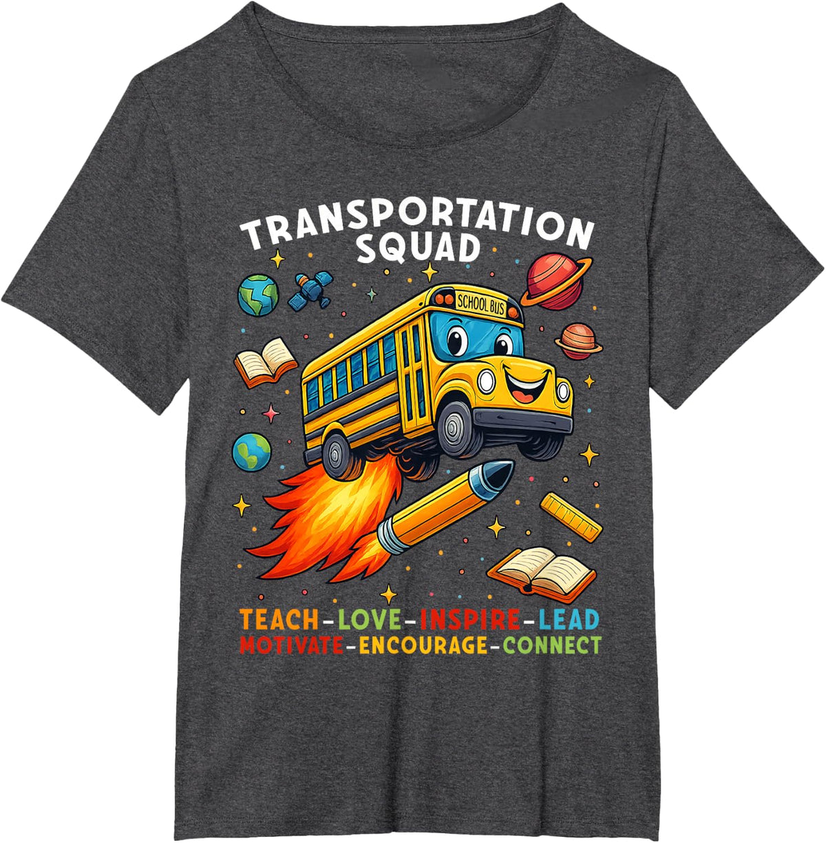 Transportation Squad Funny School Bus Driver Back to School T-Shirt - Dark Heather Grey