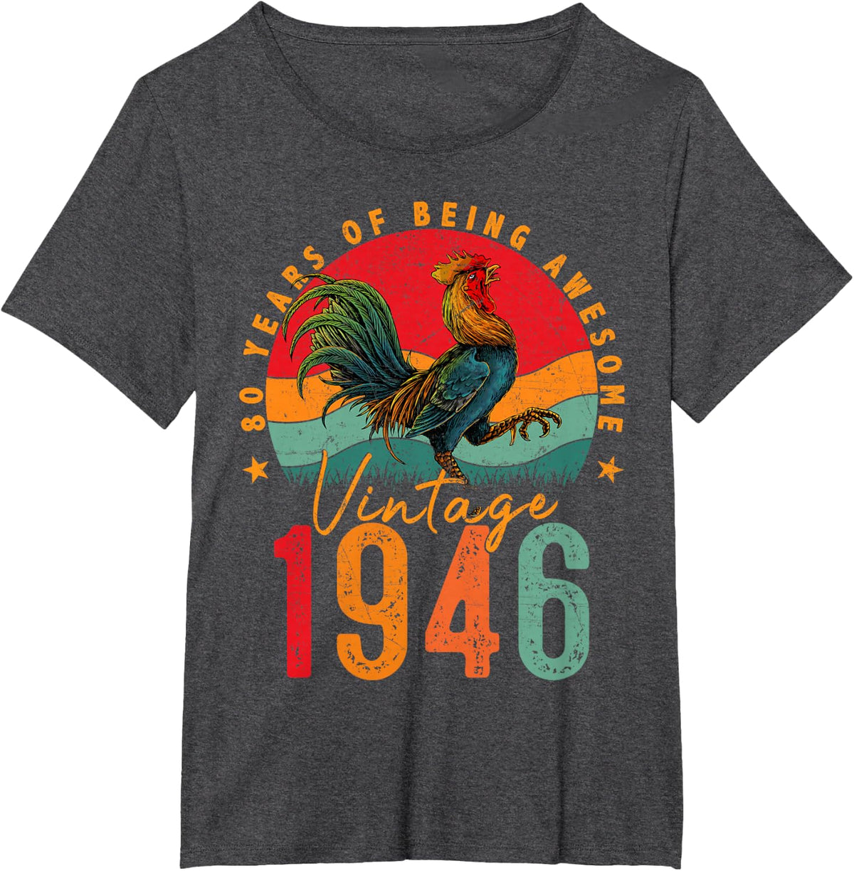80 Year Old Chicken Vintage 1946 Farmer 80th Birthday Party T-Shirt - Dark Heather Grey