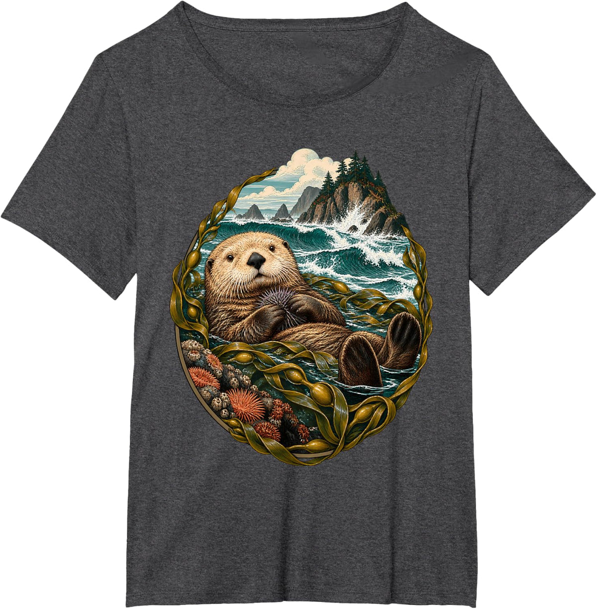 California Sea Otter Pacific Coast Kelp Lover T-Shirt - Dark Heather Grey