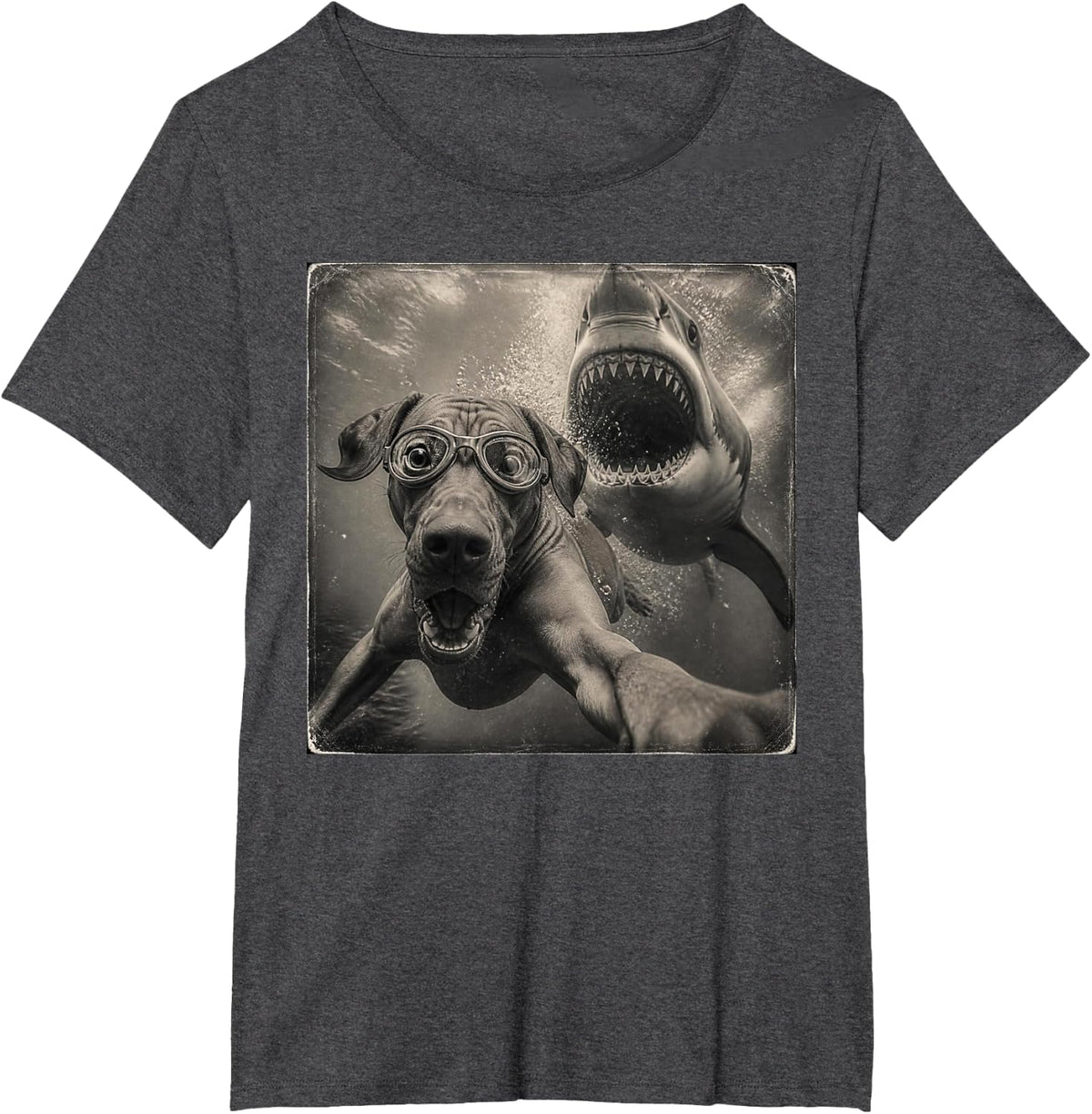 Funny Shark and Rhodesian Ridgeback Selfie T-Shirt - Dark Heather Grey