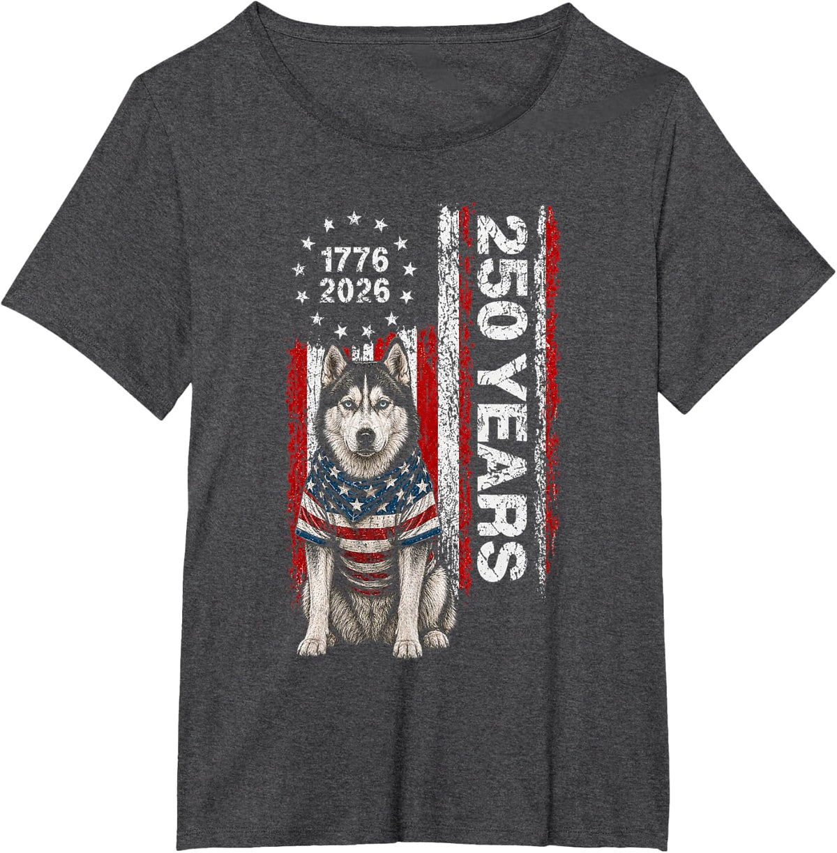 250 Years America Siberian Husky Patriotic USA 4th of July T-Shirt - Dark Heather Grey