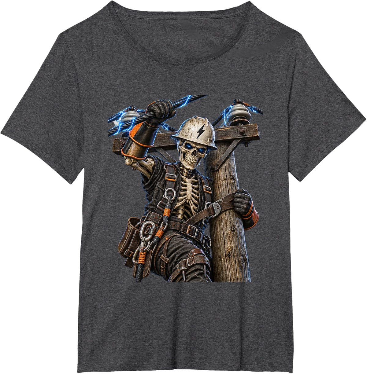 Skeleton Lineman Design for Lineworkers and Lineman T-Shirt - Dark Heather Grey
