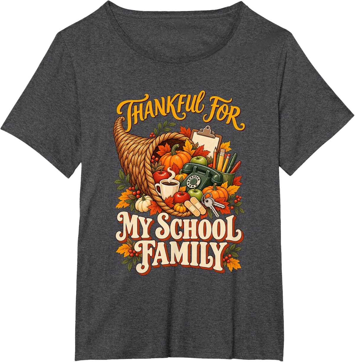 Thanksgiving School Counselor Turkey Harvest Humor T-Shirt - Dark Heather Grey