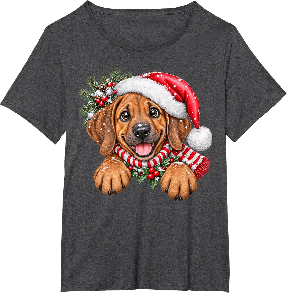 Rhodesian Ridgeback Dog Christmas Santa Hat Mom Dad T-Shirt - Dark Heather Grey