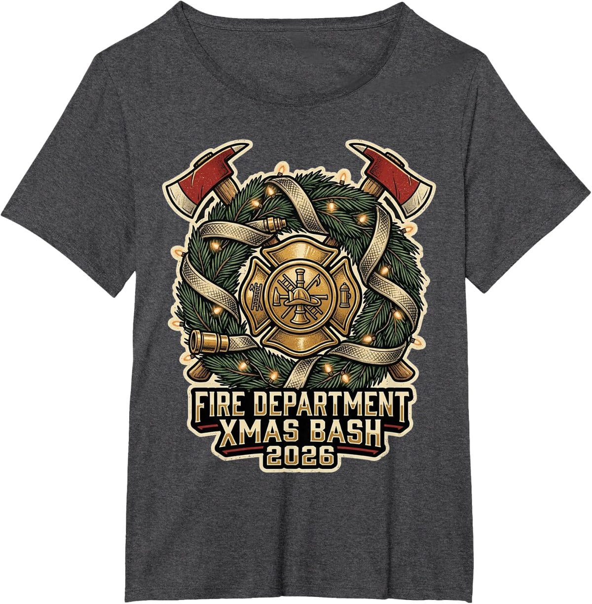 Volunteer Firefighter Christmas Party 2026 Fire Crew T-Shirt - Dark Heather Grey