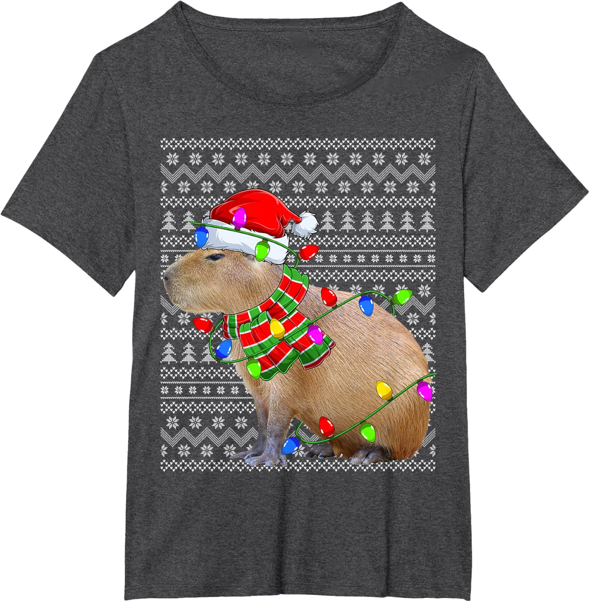 Capybara Ugly Xmas Lighting Santa Capybara Christmas T-Shirt - Dark Heather Grey