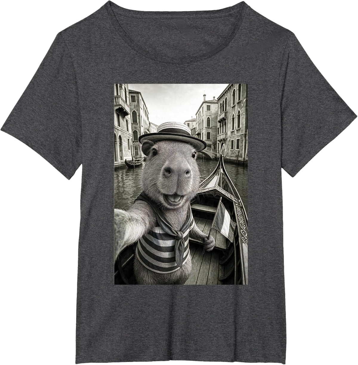 Capybara Selfie Italy Venice Funny Gondola Travel T-Shirt - Dark Heather Grey